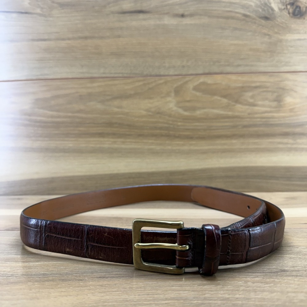 Harken Croc Embossed Leather Mens Belt 36 Brown Dress Business Casual USA Made